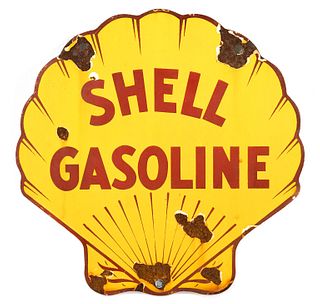 Vintage Shell Gasoline Porcelain Enamel Metal Sign