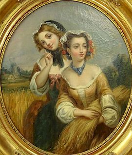 19th Century English Oil on Canvas, Two Sisters.