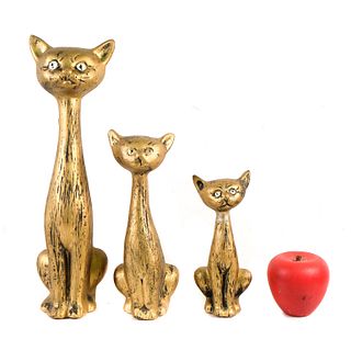 Set of Three MCM Ceramic Gold Long Neck Cats