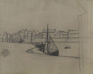 André Derain French (1880-1954) Crayon on Paper Laid Down on Canvas "Bateau a Gravelines" (Mer du Nord) Circa 1934-1935.