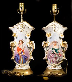 Pair, 19th Old Paris Porcelain Table Lamps