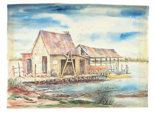 Byron Ward Original Watercolor Fish House Dona Bay