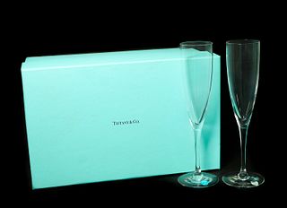 Pair, Tiffany & Co Champagne Flutes w/Box