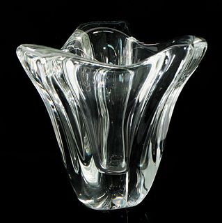 Daum France Crystal Triangular Vase, Signed