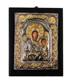Greek Silver Gilt Clad Icon of the Virgin Mary