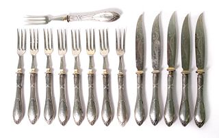 14 Pcs German .800 Silver Forks & Knives