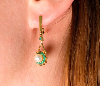 Vintage 10k RG Emerald & Pearl Earrings