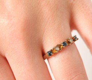 Rose Gold Sterling Ring w/Sapphires Diamonds