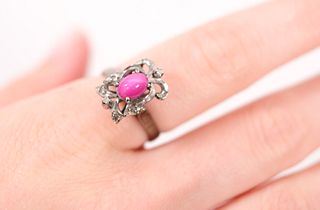 10k WG Diamond & Pink Sapphire Ring, Size 8