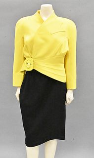 Two Piece Lot, to include vintage Thierry Mugler Paris women's blazer, size 42, having Fred Hayman Beverly Hills tag, length 25 inches, along with Thi