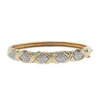 14k Gold Diamond X Bangle Bracelet