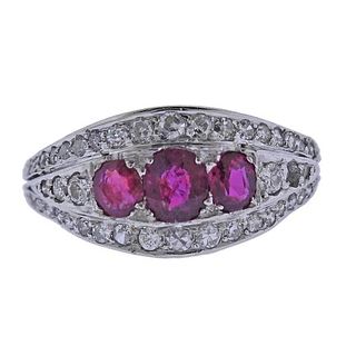 Art Deco 14k Gold Diamond Ruby Ring