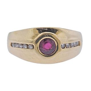 14k Gold Diamond Ruby Gypsy Ring