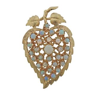 14k Gold Opal Leaf Brooch Pendant