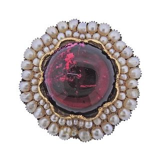 Antique 18k Gold Pearl Brooch Pin