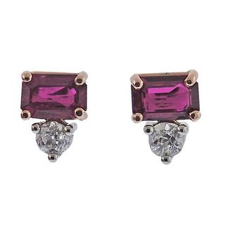 14k Gold Diamond Ruby Stud Earrings