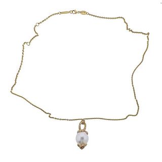 Henry Dunay 18k Gold South Sea Pearl Diamond Pendant Necklace