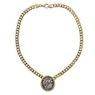 18k Gold Silver Coin Curb Link Necklace