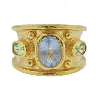 Elizabeth Locke 18k Gold Aquamarine Peridot Ring