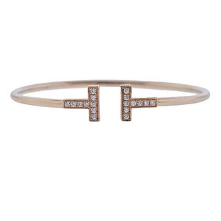 Tiffany &amp; Co T Wire 18k Gold Diamond Bracelet