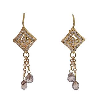 18k Gold Diamond Topaz Earrings