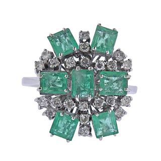 18k Gold Diamond Emerald Cluster Ring