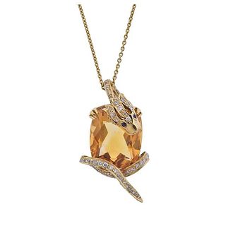 18k Gold Diamond Citrine Chimera Pendant 14k Necklace