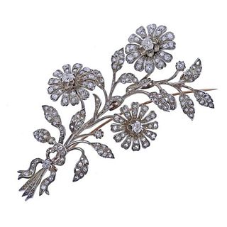 Antique  Silver Gold Diamond Un Tremblant Flower Brooch