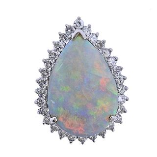 18k Gold Diamond Opal Brooch Pin