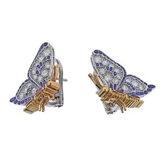 18k Gold Two Tone Gold Diamond Butterfly Earrings