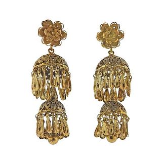 Antique Filigree 14k Gold Fringe Drop Earrings