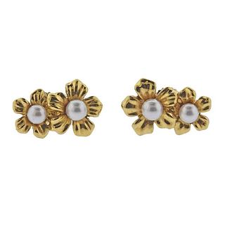 Mikimoto 18k Gold Pearl Flower Earrings