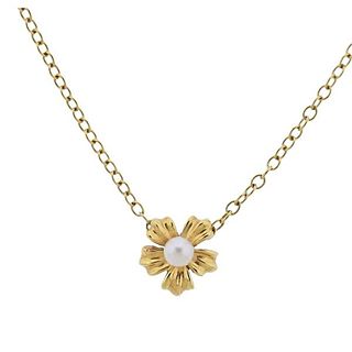 Mikimoto 18k Gold Pearl Flower Pendant Necklace