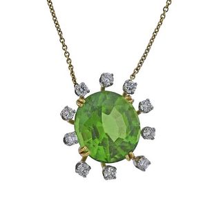 18k Gold Peridot Diamond Pendant Necklace