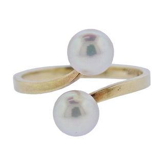 Mikimoto 14k Gold Pearl Bypass Ring