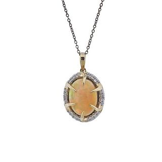 Kallati Gold diamond Opal Pendant Necklace 