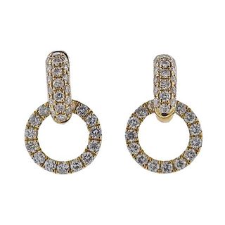 18k Gold Diamond Circle Drop Earrings