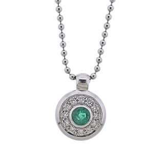 18k Gold Diamond Emerald Pendant Necklace