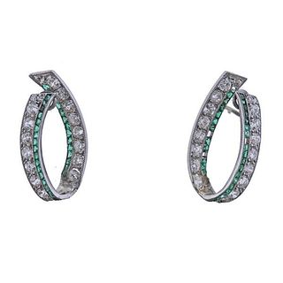 Cartier Art Deco Platinum Diamond Emerald Earrings