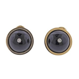 14k Gold Diamond Onyx Button Earrings