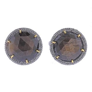 14k Gold Silver Diamond 25.43ctw Brown Sapphire Cufflinks