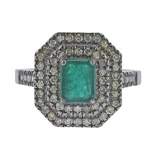 Silver 1.40ct Emerald Diamond Ring