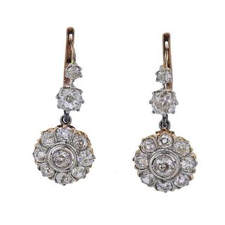 18k Gold Platinum Old Mine Diamond Earrings