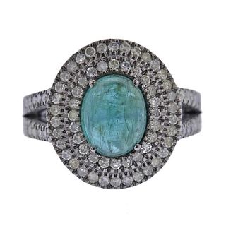 Silver 3.40ct Emerald Diamond Ring