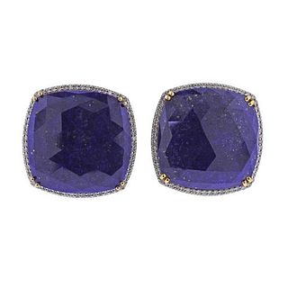 18k Gold Lapis Diamond Earrings