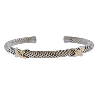 David Yurman Silver 14k Gold X Cuff Bracelet 
