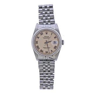 Rolex Datejust 18k Gold Steel Roman Markers Cream Dial Watch 16234