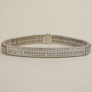 Lady's approx. 12.0 Carat Invisible Set Diamond and 18 Karat White Gold Flexible Link Bracelet.