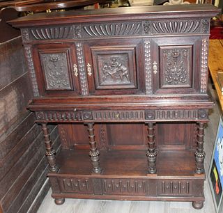 Antique Highly Carved Tudor Style Cabinet