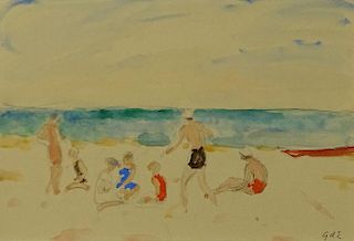 Georges d'Espagnat, French (1870-1950) Watercolor on paper "Day At The Beach"